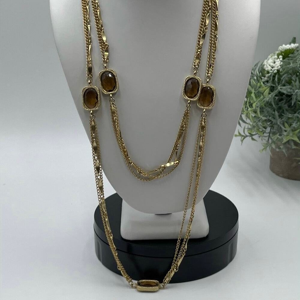 Vintage Sarah Coventry Golden Embers‎ Gold Tone
Faceted Topaz Station Necklace